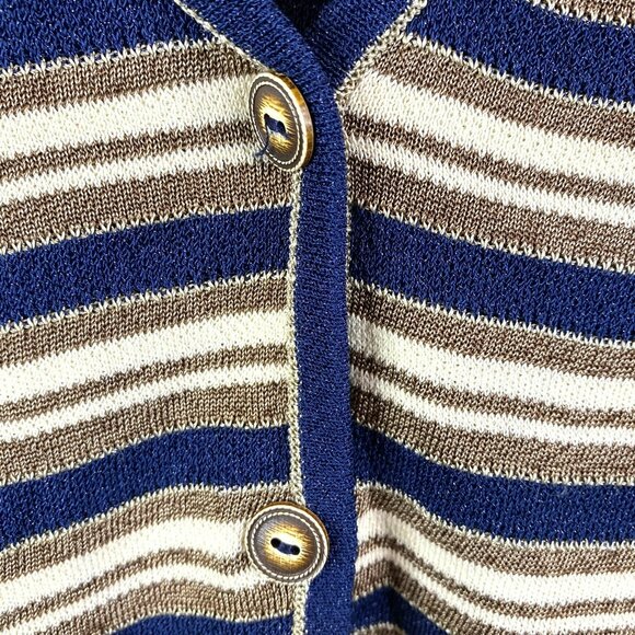 St John Sport Cardigan Sweater Womens Size Small Navy Blue Gold Striped Holiday - Picture 3 of 5
